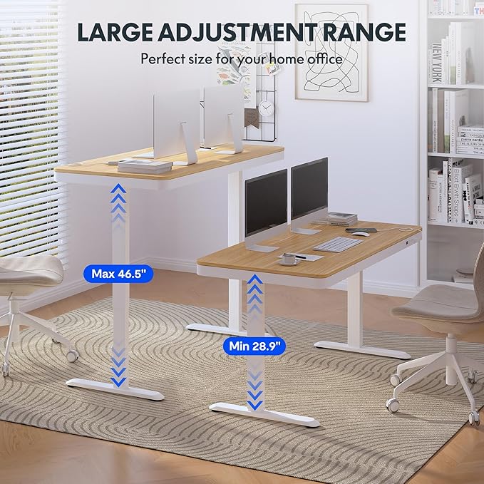 FLEXISPOT 55" Electric Standing Desk with Drawers, Quick Assembly Home Office Sit Stand Desk with Storage, USB Charging, Computer Desk for Home Office (Maple Top + White Adjustable Frame, Comhar)-DeskLoop Office