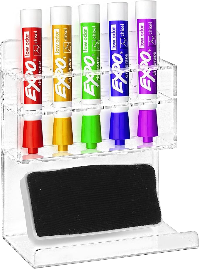 MyGift Wall Mounted Clear Acrylic Dry Erase Marker Holder Organizer for 5 Markers and Eraser, Hanging Whiteboard Accessories Rack for Office Home Dorm Classroom Meeting Room-DeskLoop Office
