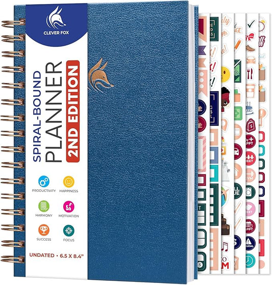Clever Fox Planner 2nd Edition Spiral – Colorful Weekly & Monthly Goal Planner, Time Management & Productivity Organizer, Undated (Mystic Blue)-DeskLoop Office