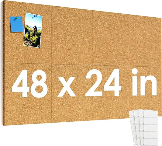 MaxGear Large Cork Board for Wall 48" x 24", 8 Pack Cork Board Tiles with 20 Pushpins & Safe Removable Adhesive Tabs, 12" x 12" Corkboards for Office, School, Home-DeskLoop Office