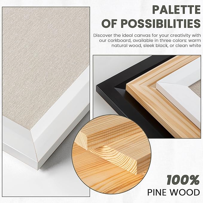 Bulletin Board Cork Board with Linen, 100% Wood Framed 24" x 36" Bulletin Board Decorations, Pin Boards for Walls, Wall Mounted Fabric Picture Board with 10 Pushpins for School, Home & Office, White-DeskLoop Office