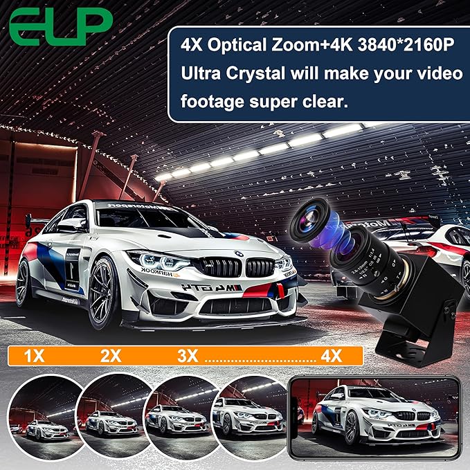 ELP 4K USB HDMI Camera Manual Zoom Webcam - Variable Focus H.264 Telescope USB Security Mini Close-up for Computer - 8mp IMX415 Industrial CCTV (2.8-12mm 4X Zoom Lens)-DeskLoop Office