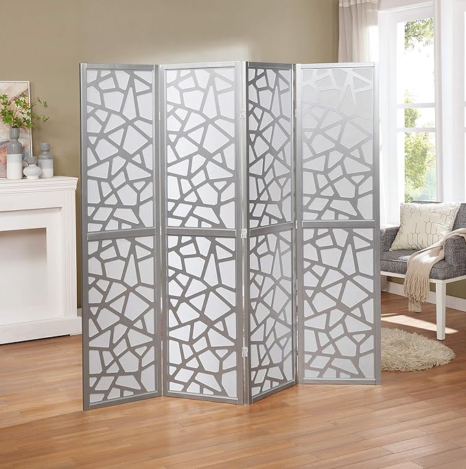 NicBex Room Divider 4 Panel Room Dividers with Paper-Looking Partition Room Dividers and Folding Privacy Screens Wall Divider for Home, Office, Room Separation,70" W x 1" D x 70" H, Silver-DeskLoop Office