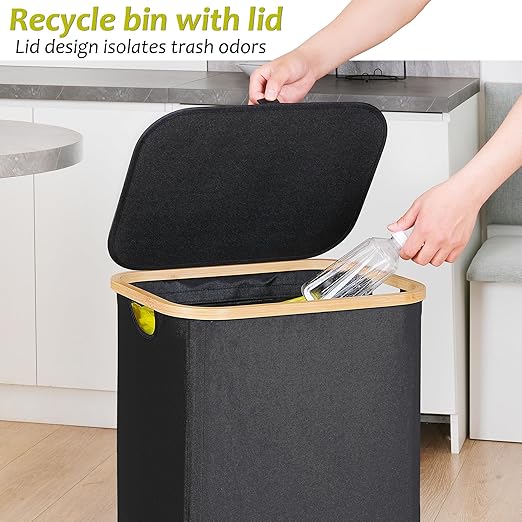 efluky Recycling Bin Holder 100L, 26 Gallon Trash Can with Lid, Garbage Bag Holder for Yellow Bags, Easy Removal, (Inner Bag Not Included) -Black-DeskLoop Office