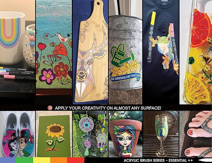 36 Flexible Brush Tip Acrylic Paint Pens Markers Set 1-7mm Line for Rock Painting, Brush Lettering, Scrapbooking, Glass, Mugs, Wood, Metal, Canvas, Fabric, Plastic. Non Toxic Waterbased Quick Drying-DeskLoop Office