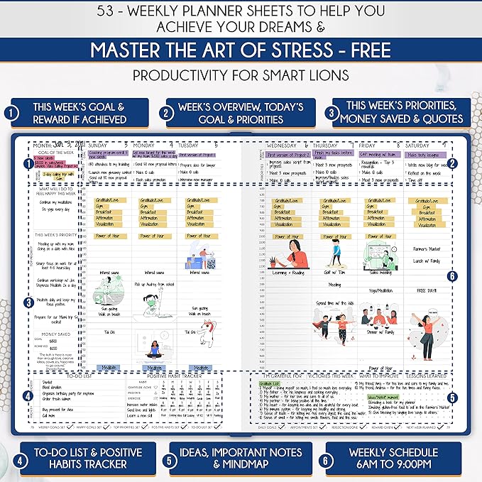 Hourly Planner - Undated Daily, Weekly & Monthly Planner with Budget Section | A 12 Month Journey to Increase Productivity & Happiness | Life Organizer & Gratitude Journal - Vertical Format-DeskLoop Office