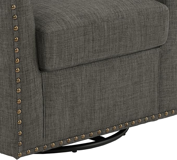 UIXE 360° Swivel Barrel Accent Chair, Modern Upholstered Arm Chair Round Club Armchair, Nailhead Trim Single Sofa Seating in Fabric for Living Room - Gray-DeskLoop Office