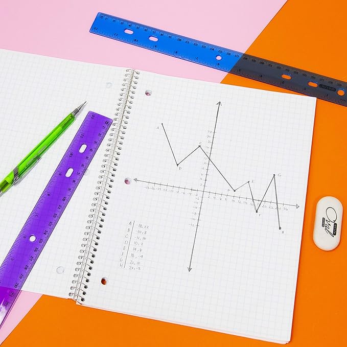 BAZIC Jeweltones Color Plastic Ruler 12" (30cm), Inches Centimeter Metric Measuring Drafting Rulers, for Students School Supplies (4/Pack), 2-Packs-DeskLoop Office