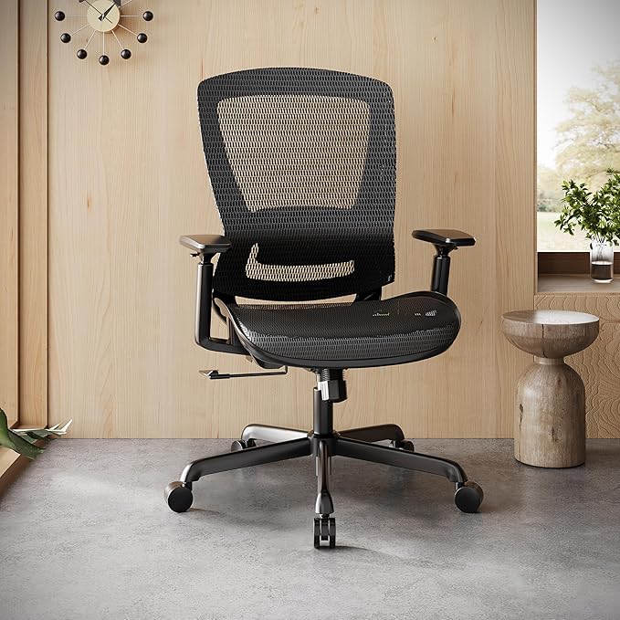 ELABEST Mesh Office Chair,Ergonomic Computer Desk Chair,Sturdy Task Chair- Adjustable Lumbar Support & Armrests,Tilt Function,Comfort Wide Seat,Swivel Home Office Chair (Black)-DeskLoop Office