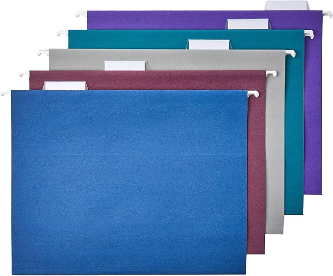 Amazon Basics Hanging File Folders, Sturdy, Letter Size, 25-Pack, Assorted Jewel-tone Colors-DeskLoop Office