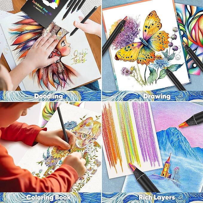 16 Pack Rainbow Pencils, Birthday Party Favor Bags, Art Supplies for Drawing, Coloring, Gifts for 4-12 Year Old Girl Kids, Graduation Gifts for Kids Teens-DeskLoop Office