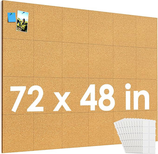 MaxGear 72" x 48" Large Cork Board for Wall, 24 Pack Cork Board Tiles with 40 Pushpins & Safe Removable Adhesive Tabs, 12" x 12" Corkboards for Office, School, Home-DeskLoop Office