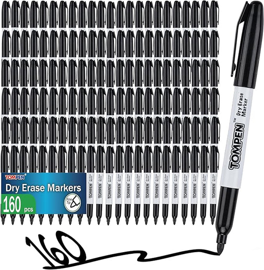 Dry Erase Markers Black,160 Bulk Pack Fine Tip,Low Odor Quick-Drying Whiteboard Markers for Office Home School Writing Planning-DeskLoop Office