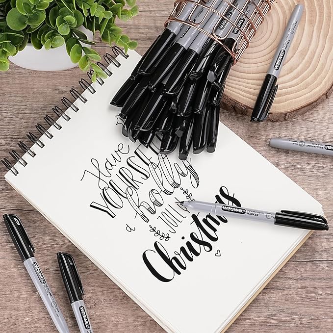 Ultra Fine Permanent Marker Bulk,24 Pack Ultra Fine Point Black Permanent Marker set, Felt Tip Pens Works on Plastic, Wood, Stone, Metal and Glass for Doodling, Marking-DeskLoop Office