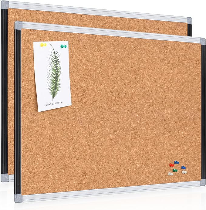 Board2by 2 Pack Cork Bulletin Board 24" x 18", Black/Sliver Aluminium Framed Corkboard, Office Board for Wall Decor, Large Wall Mounted Notice Pin Board with 36 Push Pins for School, Home & Office-DeskLoop Office