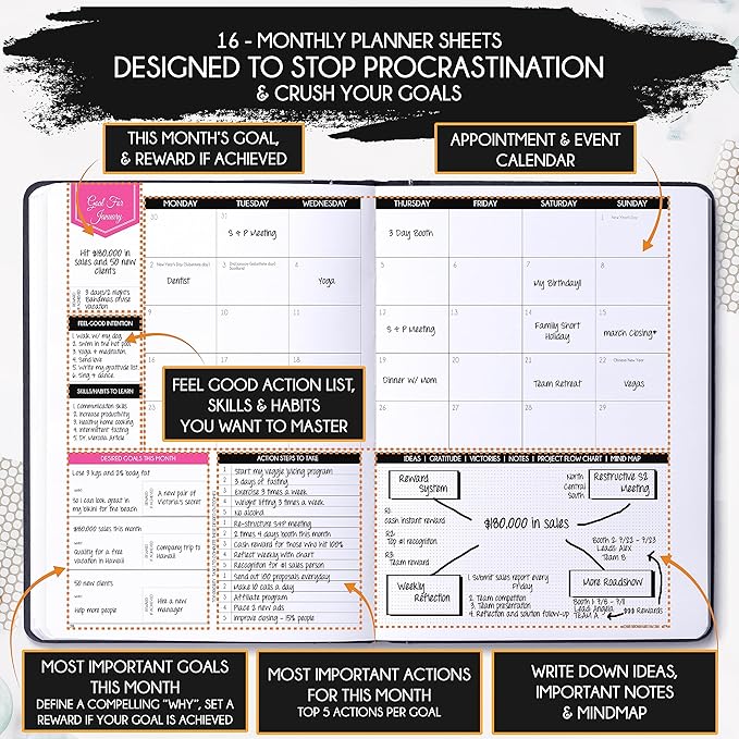 2025-2026 Planner Weekly and Monthly | 16-Month Life Planner to Increase Focus & Productivity | Reduce Overwhelm & Achieve Your Biggest Goals | Include Gift Box & Stickers | Sep 2025-Dec 2026-DeskLoop Office