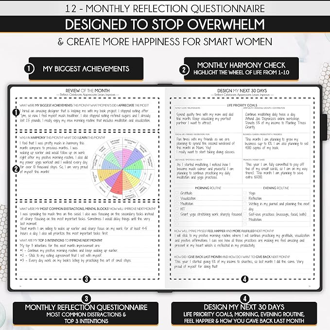 Hourly Planner - Undated Daily, Weekly & Monthly Planner with Budget Section | A 12 Month Journey to Increase Productivity & Happiness | Life Organizer & Gratitude Journal - Vertical Format-DeskLoop Office