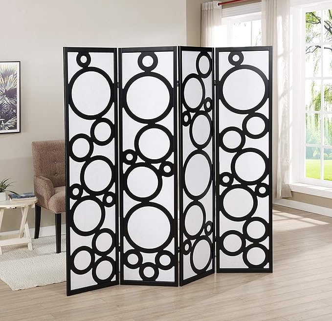 NicBex Room Divider 4 Panel Room Dividers with Circle Pattern Partition Room Dividers and Folding Privacy Screens Wall Divider for Home, Office, Room Separation,70" W x 1" D x 70" H, White+Black-DeskLoop Office