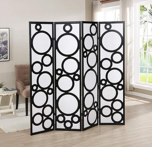 NicBex Room Divider 4 Panel Room Dividers with Circle Pattern Partition Room Dividers and Folding Privacy Screens Wall Divider for Home, Office, Room Separation,70" W x 1" D x 70" H, White+Black-DeskLoop Office