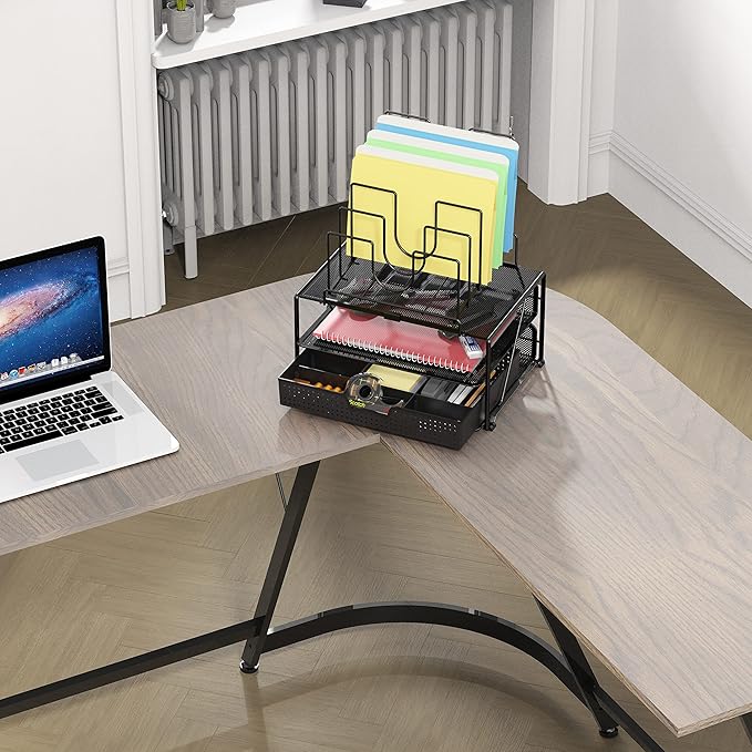 Deco Brothers Desktop File Organizer with Double Tray and 5 Folder Stand, Black-DeskLoop Office