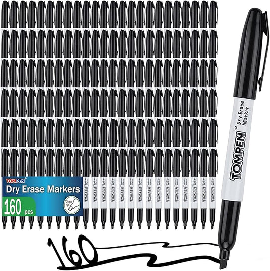 Dry Erase Markers Black,160 Bulk Pack Chisel Tip,Low Odor Quick-Drying Whiteboard Markers for Office Home School Writing Planning-DeskLoop Office