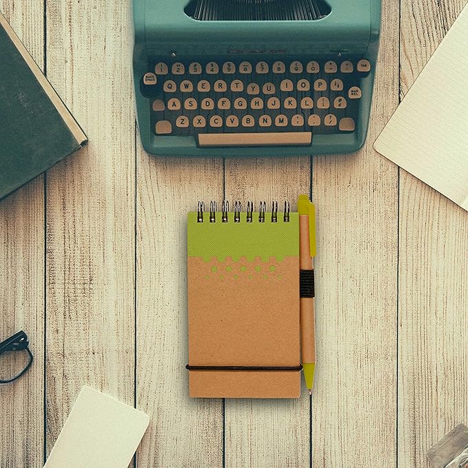 DISCOUNT PROMOS 10 Recyclable Spiral Small Notebooks Pack - 60 Lined Pages - Lime Green