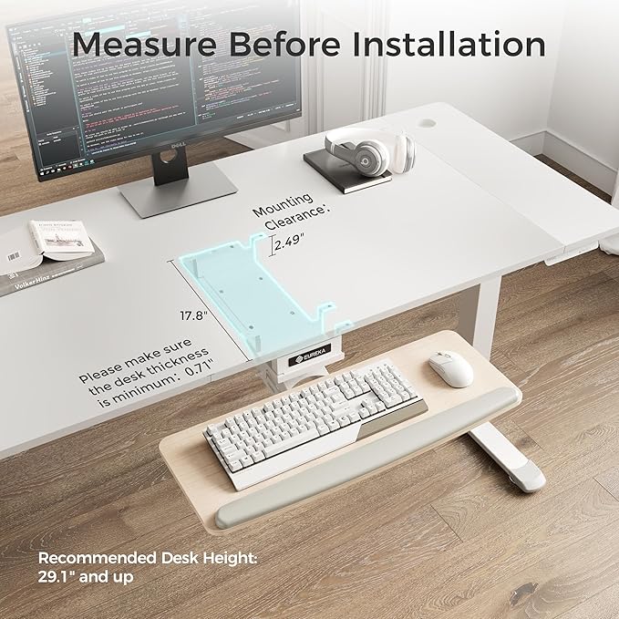 EUREKA ERGONOMIC Keyboard Tray Height Adjustable, Swivel Tilt Computer Keyboard Drawer Under Desk, 25x9.13'' Sliding Keyboard & Mouse Platform with Mouse Pad for Typing, Maple-DeskLoop Office
