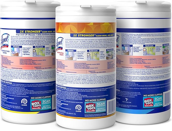 Lysol Disinfectant Wipes Bundle, Multi-Surface Cleaning Wipes, For Disinfecting & Cleaning, contains Lemon & Lime Blossom, Crisp Linen, & Mango & Hibiscus, 3x80 ct, (240 ct Total)-DeskLoop Office