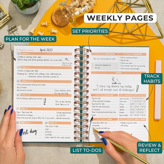 Clever Fox Planner 2nd Edition Spiral – Colorful Weekly & Monthly Goal Planner, Time Management & Productivity Organizer, Undated (Dark Teal)-DeskLoop Office