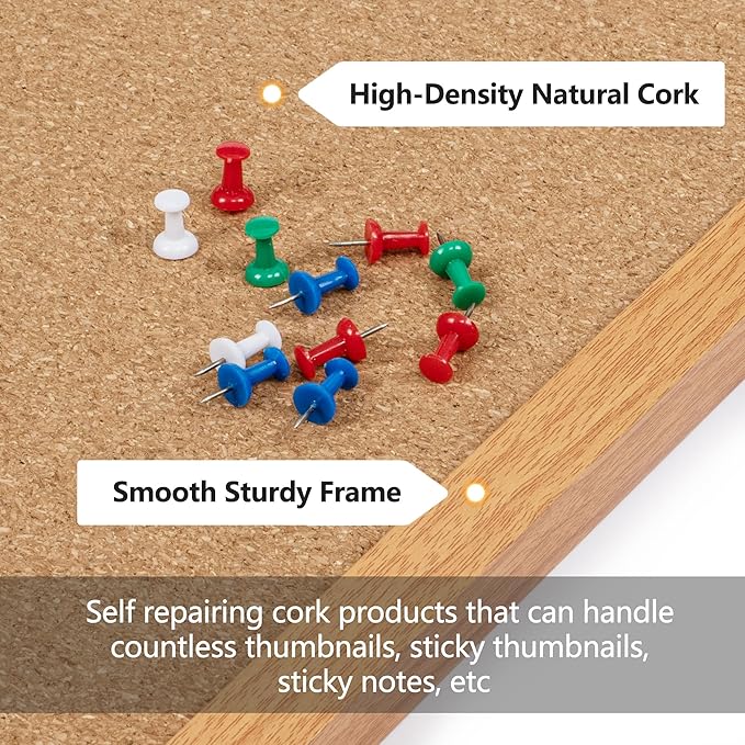 Board2by Cork Board Bulletin Board 18" x 24", Wood Framed Corkboards for Wall Decor, Hanging Office Message Board, Large Wall Mounted Notice Pin Board with 15 Push Pins for School, Home & Office-DeskLoop Office