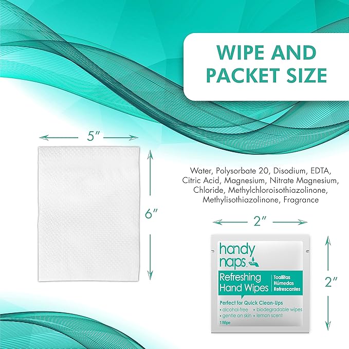 Handynaps Alcohol-Free Hand Wipes With Fresh Lemon Scent, Gentle On The Skin - Box of 100 Individually Wrapped Wipes For Adults and Kids, Travel Essentials-DeskLoop Office