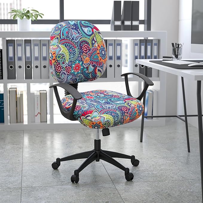 Smiry Stretch Printed Office Computer Chair Covers, Universal Washable Removable Desk Rotating Chair Slipcovers Protector, Seat + Backrest Cover - Blue Green-DeskLoop Office