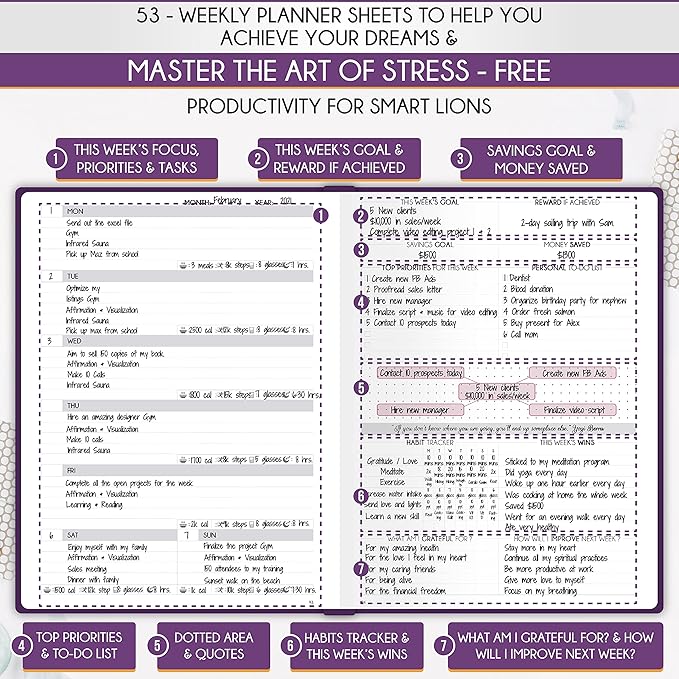 Life Planner - Undated Daily, Weekly & Monthly Planner with Budget Section | A 12 Month Journey to Increase Productivity & Happiness | Life Organizer & Gratitude Journal - Horizontal Format-DeskLoop Office