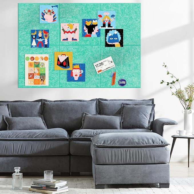 AKTOP Cork Board Bulletin Board 24"x36", 6 Pack Removable Felt Cork Board Tiles for Wall, Large Corkboard Notice Pin Board for Office, School & Home,24 Safe Adhesive Tabs, 20 Push Pins, Lake Blue-DeskLoop Office