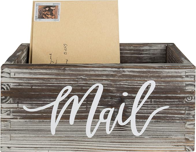 MyGift Mail Holder Storage Organizer Box Torched Wood - Image 6