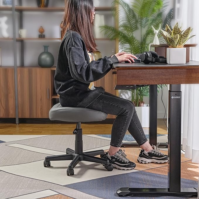 EUREKA ERGONOMIC Height Adjustable Foot Stool,19x18'' Large Seat Under Desk Footrest,Swivel Rolling Chair W Sturdy Wheels,Ottoman Stool Simple Meeting Chair for Home Office,Grey-DeskLoop Office