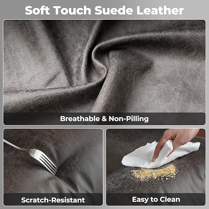 ovios Home Office Chair, Mid-Century Modern Faux PU Leather Chairs with Lumbar Support Comfy Thick Cushion, High Back Ergonomic Swivel Rolling Executive Armchair (Dark Grey, Suede Leather)-DeskLoop Office