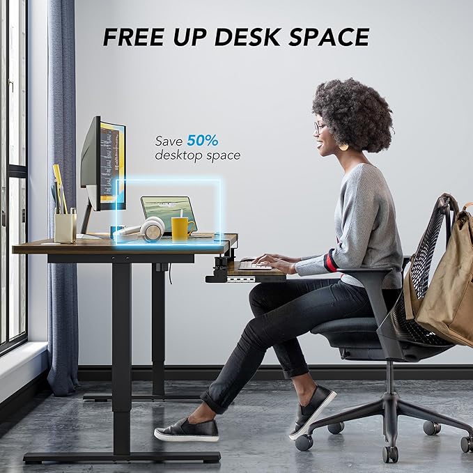 Keyboard Tray Under Desk Pull Out with Extra Sturdy C Clamp Mount System, 27.3 (32.5 inch Including Clamps) x 11 Inch Slide-Out Platform Computer Drawer for Typing Vintage AX01WG02-DeskLoop Office