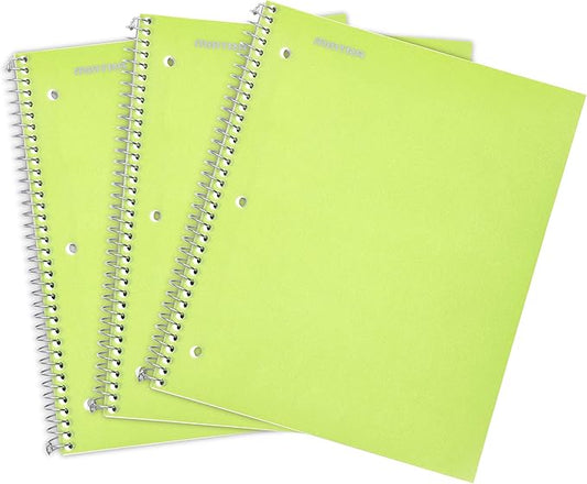 Mintra Office Durable Spiral Notebooks, 1 Subject, (Green, College Ruled 3 Pack), 100 Sheets, Poly Pocket, Moisture Resistant Cover, Strong Chipboard back, For School, Office, Business-DeskLoop Office