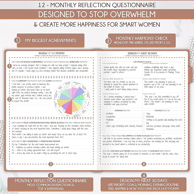 Hourly Planner - Undated Daily, Weekly & Monthly Planner with Budget Section | A 12 Month Journey to Increase Productivity & Happiness | Life Organizer & Gratitude Journal - Vertical Format-DeskLoop Office