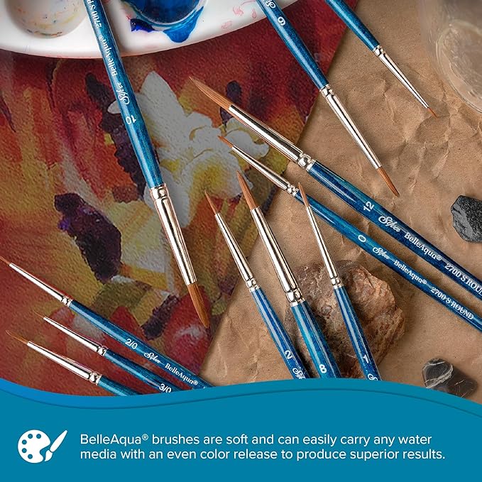 Silver Brush Limited BA-275 BelleAqua Creative Shape Filbert Brush Set, 2pc Professional Watercolor Brush Set, Premium Soft Synthetic Red Sable Filbert Paint Brushes Also for Gouache, Sizes 4 and 6-DeskLoop Office