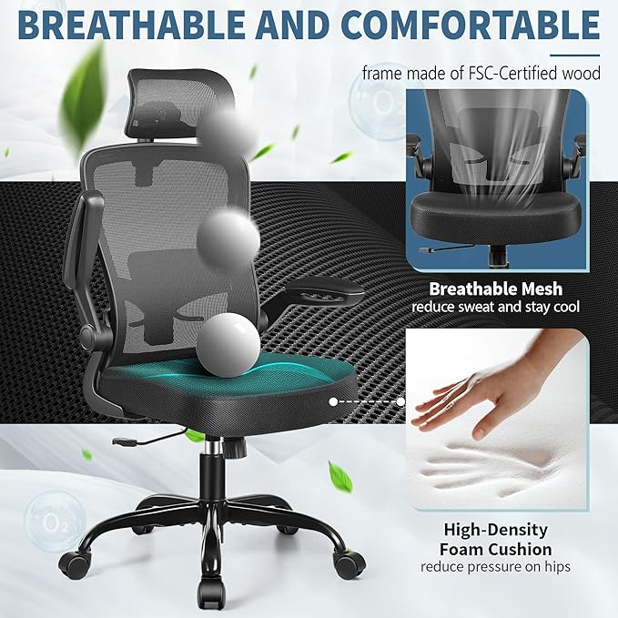 FelixKing Ergonomic Office Chair, Headrest Desk Chair with Adjustable Lumbar Support, Home Office Swivel Task Chair with High Back and Armrest, Adjustable Height Gaming Chair(Black)-DeskLoop Office