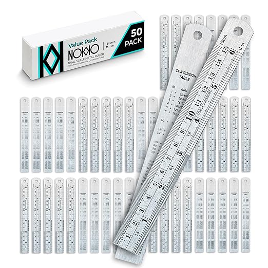 6 Inch Metal Ruler Bulk Set - 50-Pack of Compact 6 Inch / 15cm Stainless Steel Rulers - Precise Edge-Starting Imperial & Metric Measurements - Essential for Classrooms, Workshops, and Offices-DeskLoop Office