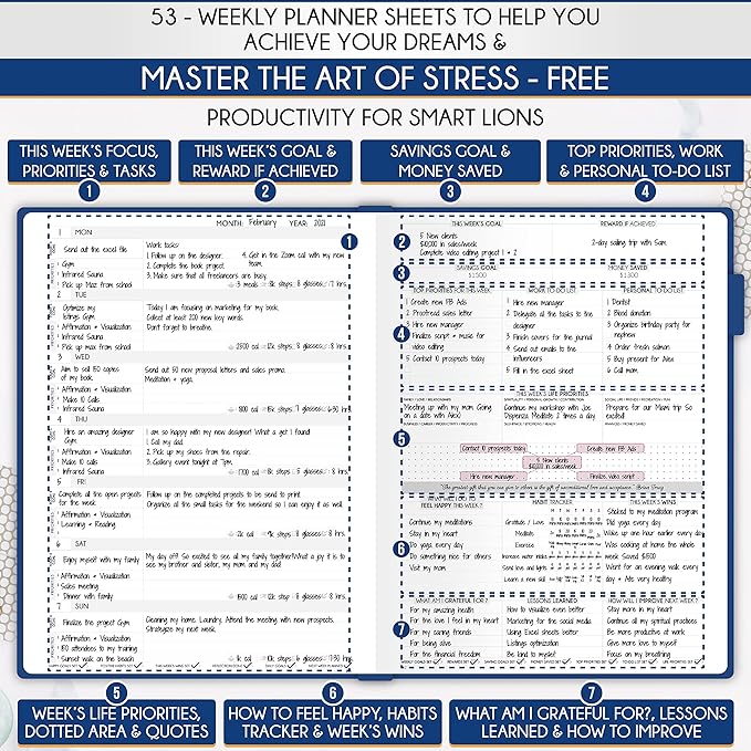 Life Planner - Undated Daily, Weekly & Monthly Planner with Budget Section | A 12 Month Journey to Increase Productivity & Happiness | Life Organizer & Gratitude Journal - Horizontal Format-DeskLoop Office