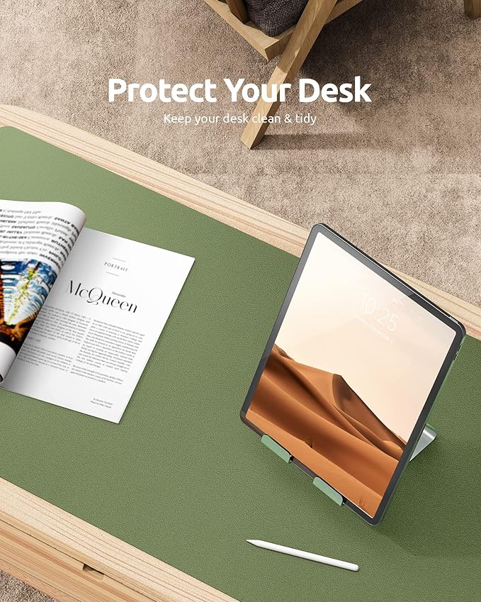 YSAGi Leather Desk Protector, Office Mat, Large Mouse Mat, Non-Slip PU Leather Blotter, Laptop Pad, Waterproof Writing Pad for Office and Home (Green, 35.4" x 17")