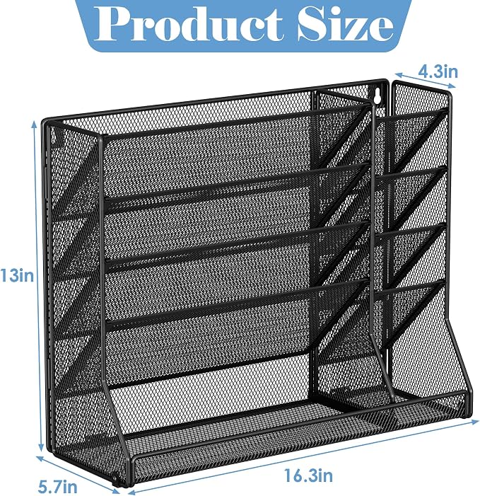 Jakyitvi Adjustable 5 Tiers Wall File Organizer Metal Hanging Holder Black | 5 - Image 9
