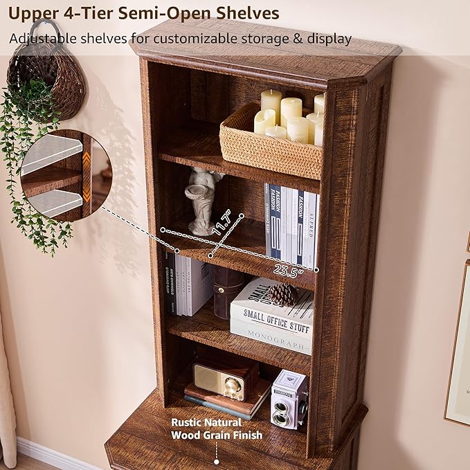 T4TREAM 6-Tier Bookcase with 2 File Drawers, 72" Tall Farmhouse Bookshelf with Storage & Adjustable Shelves, Wooden Floor Standing Display Book Shelf Organizer for Home Office, Reclaimed Barnwood-DeskLoop Office