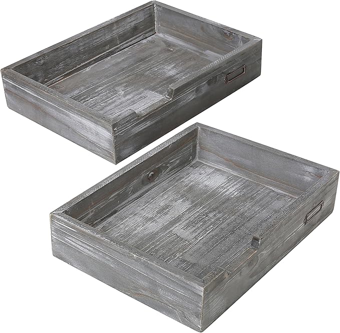 Set of 2 Ash Gray Wood Office Desktop Document Letter Paper Trays, Stackable Decorative Multipurpose File Organizer-DeskLoop Office