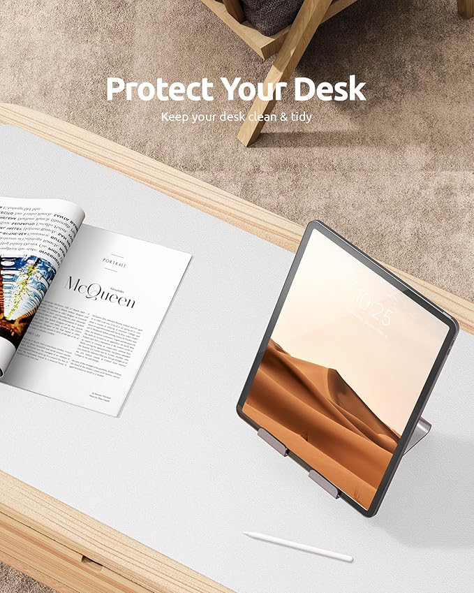 YSAGi Leather Desk Protector, Office Mat, Large Mouse Mat, Non-Slip PU Leather Blotter, Laptop Desk, Waterproof Writing Pad for Office and Home (White, 23.6" x 13.8")-DeskLoop Office