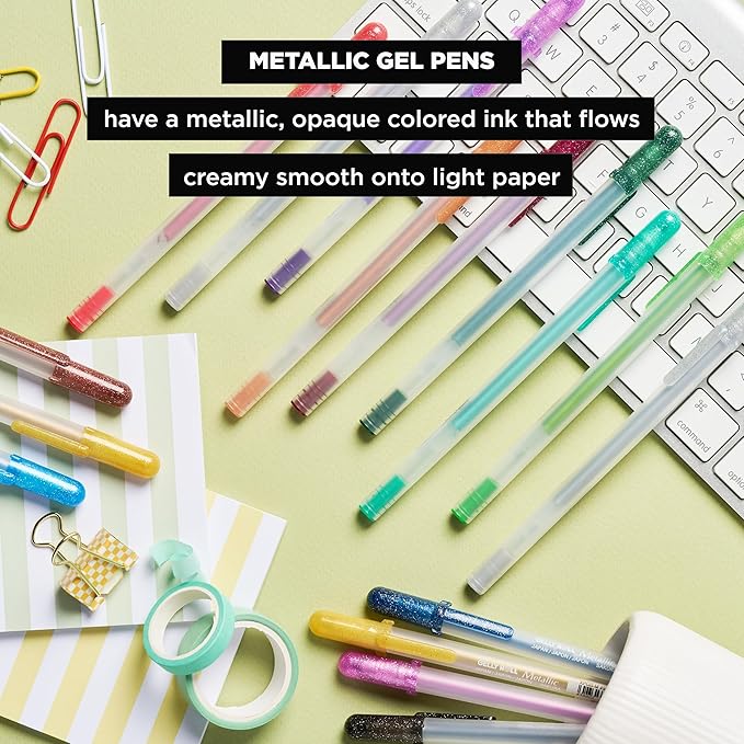 SAKURA Gelly Roll Metallic Gel Pens - Pens for Scrapbook, Journals, or Drawing - Colored Metallic Ink - Medium Line - 16 Pack